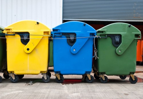 Business professionals discussing waste management strategies in Central London office.